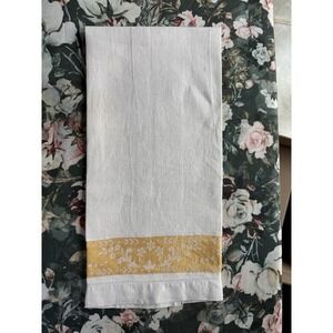 VTG Damask Yellow Towel Floral Border Hemstitch Farmhouse Country Shabby Chic